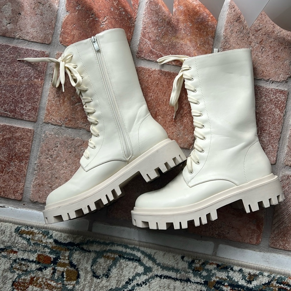 Public Desire Combat Boots Cream White